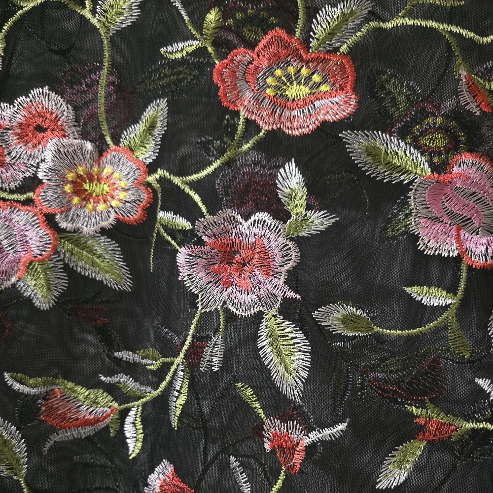 Baku Whimsigoth Sheer Mesh Floral Embroidered 3/4 Sleeve Top, Sz Medium, EUC! - Picture 9 of 11